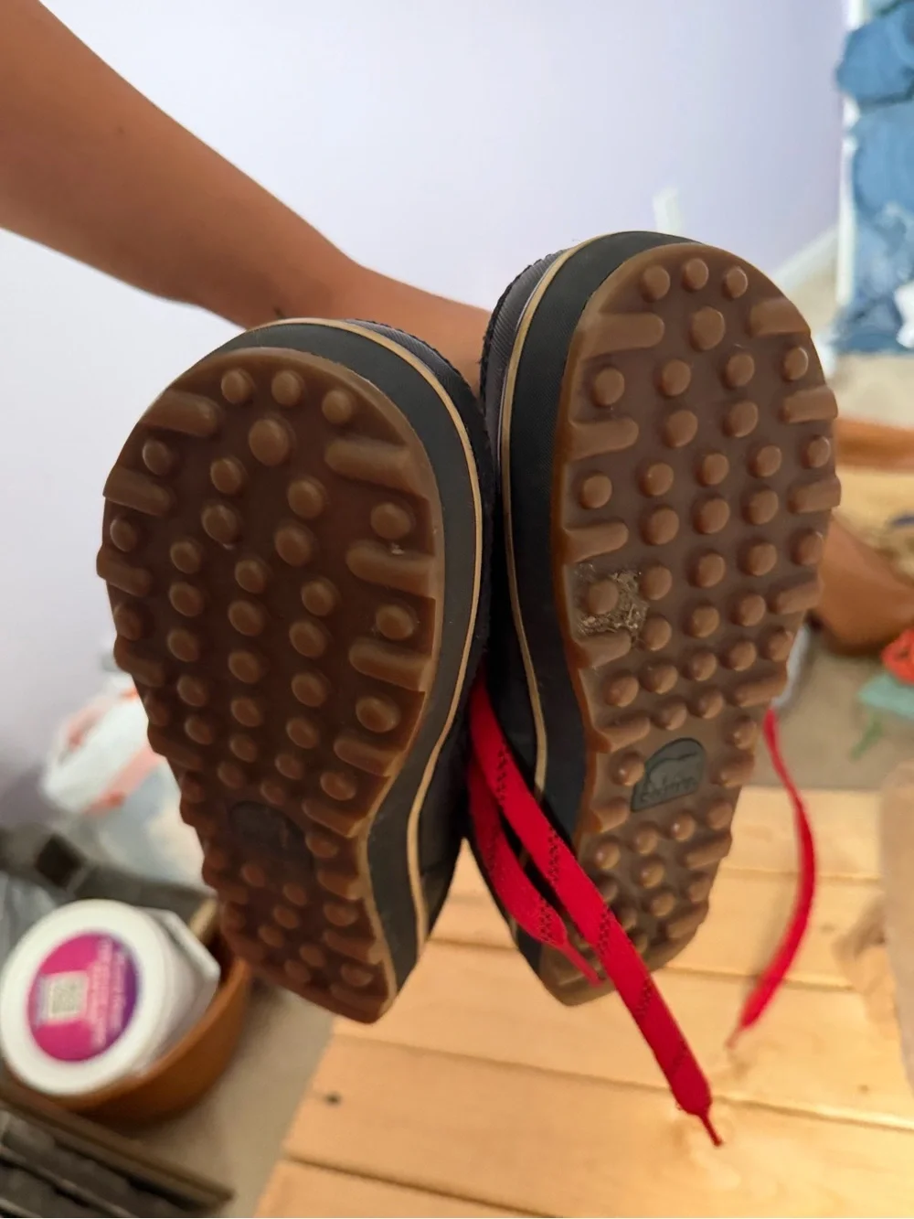 Sorel Kids Black Winter Boots with Red Laces